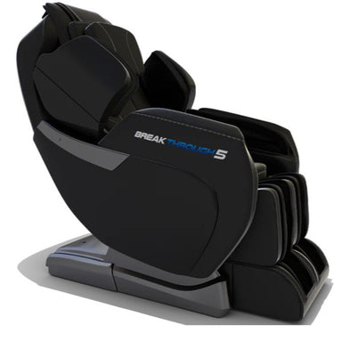 Black massage chair with 'Breakthrough' branding on a white background
