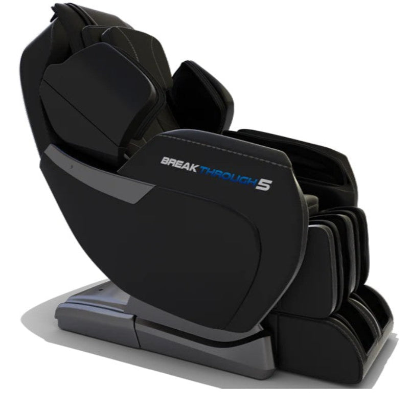Black massage chair with 'Breakthrough' branding on a white background