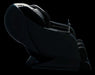 Black massage chair with reclined position on a black background