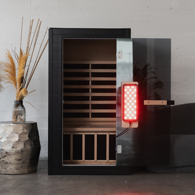 SaunaBox® Solara: Full Spectrum Infrared Sauna door open