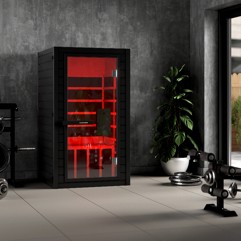 SaunaBox® Solara: Full Spectrum Infrared Sauna in home gym