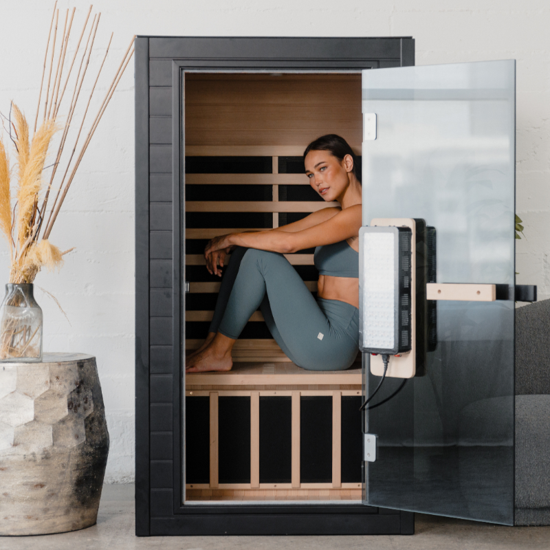 SaunaBox® Solara: Full Spectrum Infrared Sauna women smiling