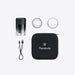 Therabody product set with black case, gradient container, and accessories on a white background