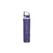 Purple handheld device with silver top on a white background