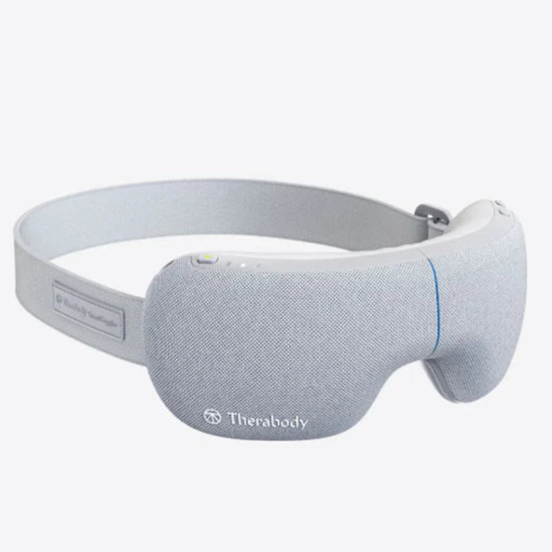Gray sleep mask with 'TheraBody' branding on a white background